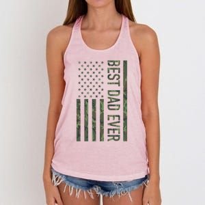 Best Dad Ever American Us Camouflage Flag Gift For Father Meaningful Gift Women's Knotted Racerback Tank