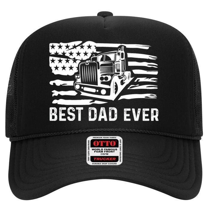 Best Dad Ever Flag Truck Dad Trucker Dad Best Trucking Dad High Crown Mesh Back Trucker Hat