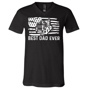 Best Dad Ever Flag Truck Dad Trucker Dad Best Trucking Dad V-Neck T-Shirt