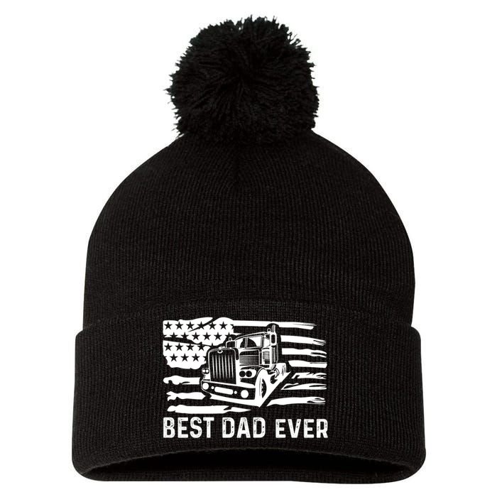 Best Dad Ever Flag Truck Dad Trucker Dad Best Trucking Dad Pom Pom 12in Knit Beanie