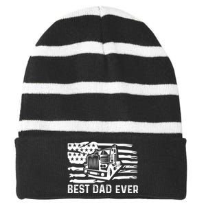 Best Dad Ever Flag Truck Dad Trucker Dad Best Trucking Dad Striped Beanie with Solid Band