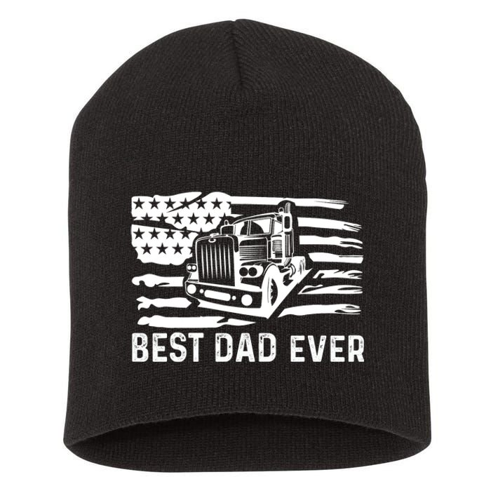 Best Dad Ever Flag Truck Dad Trucker Dad Best Trucking Dad Short Acrylic Beanie