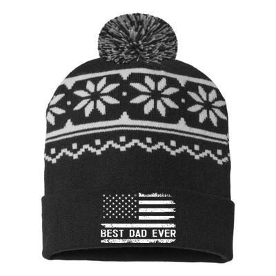 Best Dad Ever With Us American Flag Gifts Fathers Day Dad USA-Made Snowflake Beanie