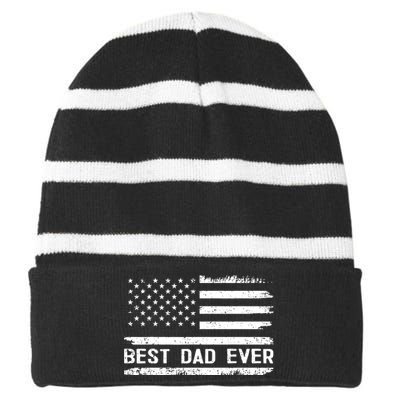 Best Dad Ever With Us American Flag Gifts Fathers Day Dad Striped Beanie with Solid Band