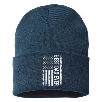 Best Dad Ever American Flag Gift Sustainable Knit Beanie