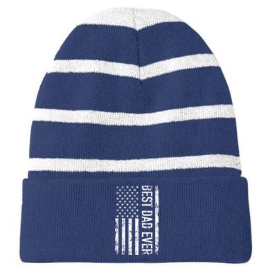 Best Dad Ever American Flag Gift Striped Beanie with Solid Band