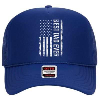 Best Dad Ever American Flag Gift High Crown Mesh Back Trucker Hat