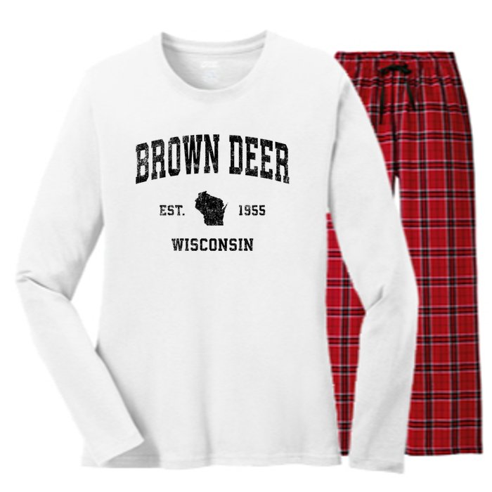 Brown Deer Est 1955 Wisconsin Wi Vintage Established Sports Design Women's Long Sleeve Flannel Pajama Set 