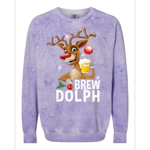 Brew Dolph Funny Rudolph Christmas Holiday Funny Gifts Colorblast Crewneck Sweatshirt