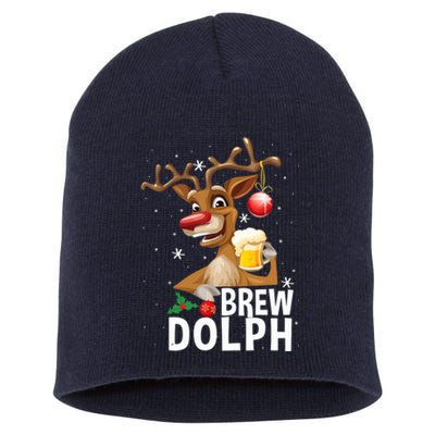 Brew Dolph Funny Rudolph Christmas Holiday Funny Gifts Short Acrylic Beanie