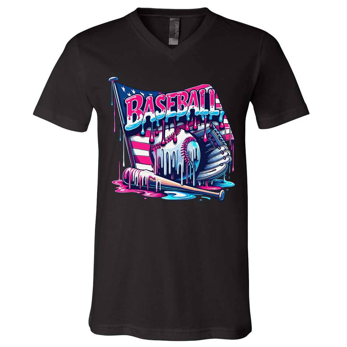 Baseball Drip For Ice Cream Drip Bat Baseball V-Neck T-Shirt
