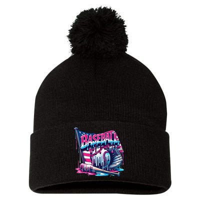 Baseball Drip For Ice Cream Drip Bat Baseball Pom Pom 12in Knit Beanie