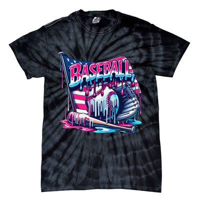 Baseball Drip For Ice Cream Drip Bat Baseball Tie-Dye T-Shirt