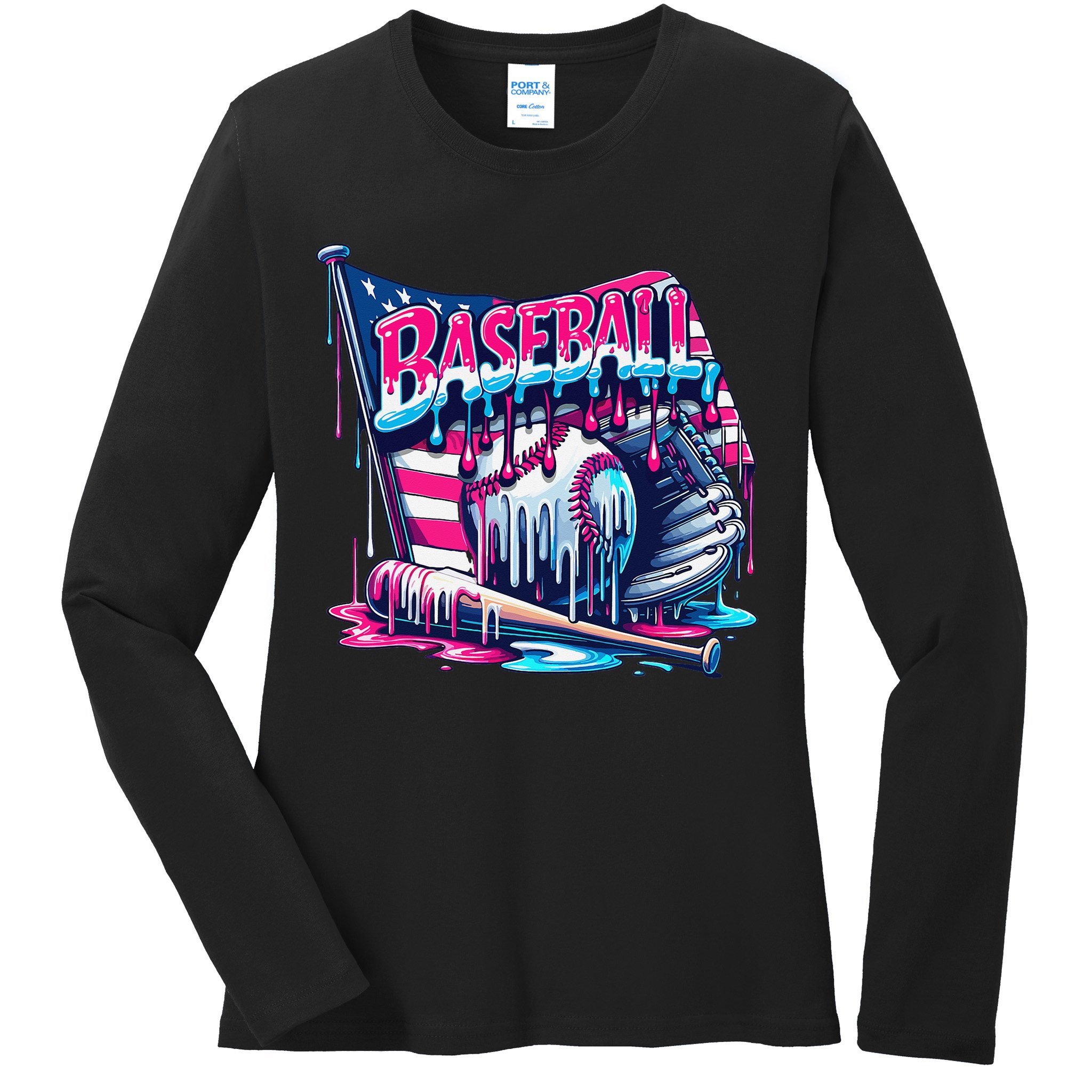 Baseball Drip For Ice Cream Drip Bat Baseball Ladies Long Sleeve Shirt