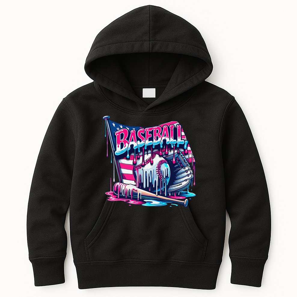 Baseball Drip For Ice Cream Drip Bat Baseball Kids Hoodie