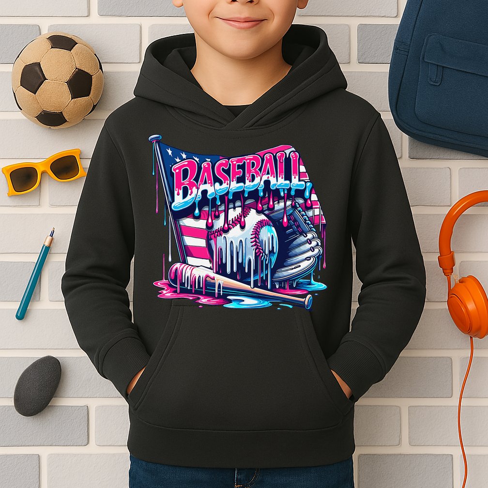 Baseball Drip For Ice Cream Drip Bat Baseball Kids Hoodie