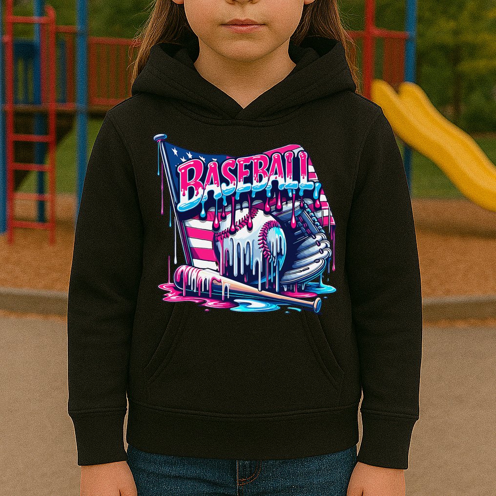 Baseball Drip For Ice Cream Drip Bat Baseball Kids Hoodie