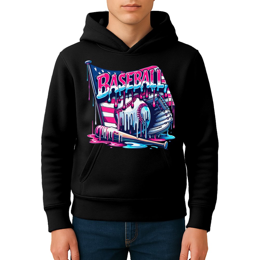 Baseball Drip For Ice Cream Drip Bat Baseball Kids Hoodie