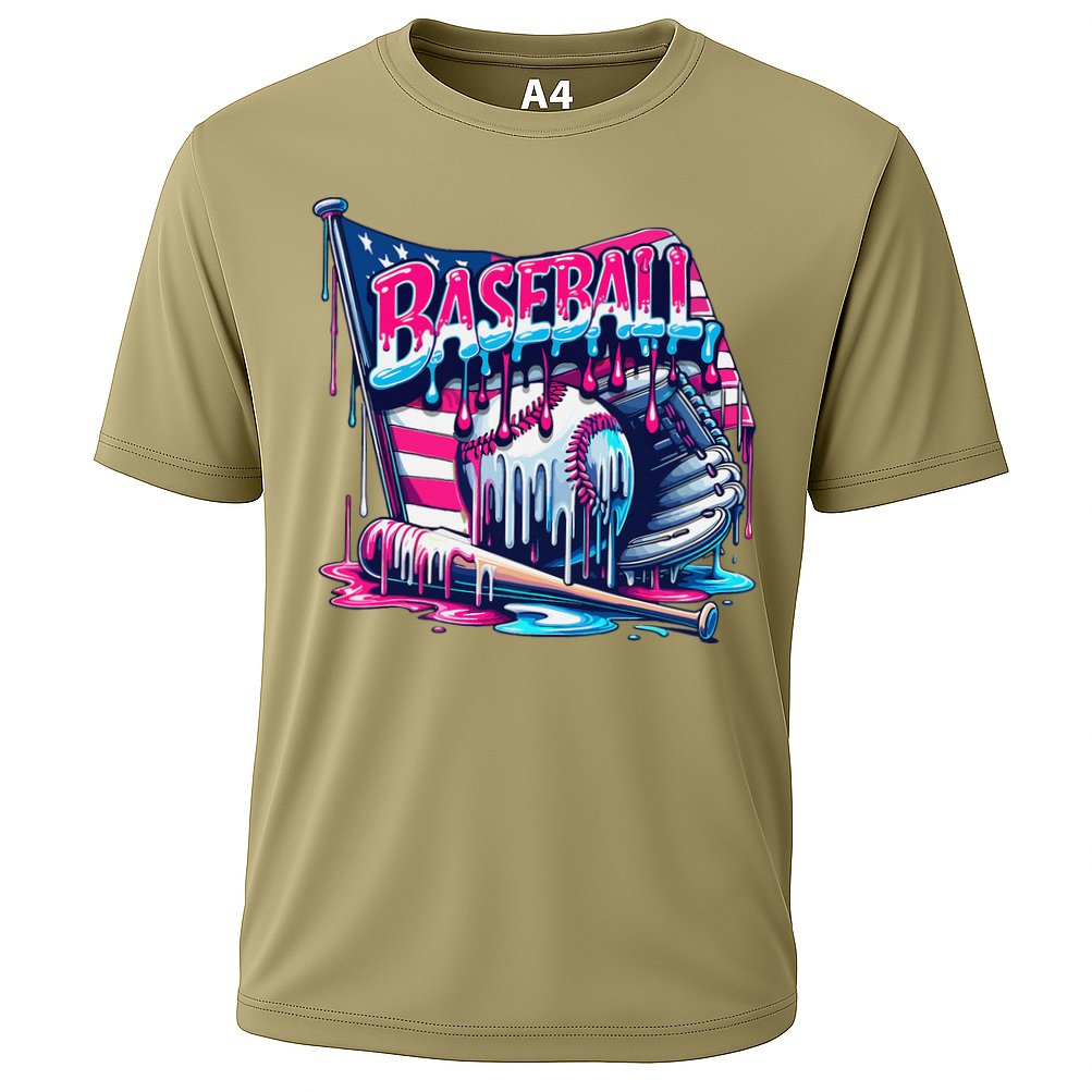 Baseball Drip For Ice Cream Drip Bat Baseball Cooling Performance Crew T-Shirt