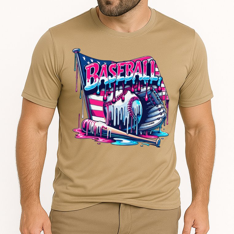 Baseball Drip For Ice Cream Drip Bat Baseball Cooling Performance Crew T-Shirt