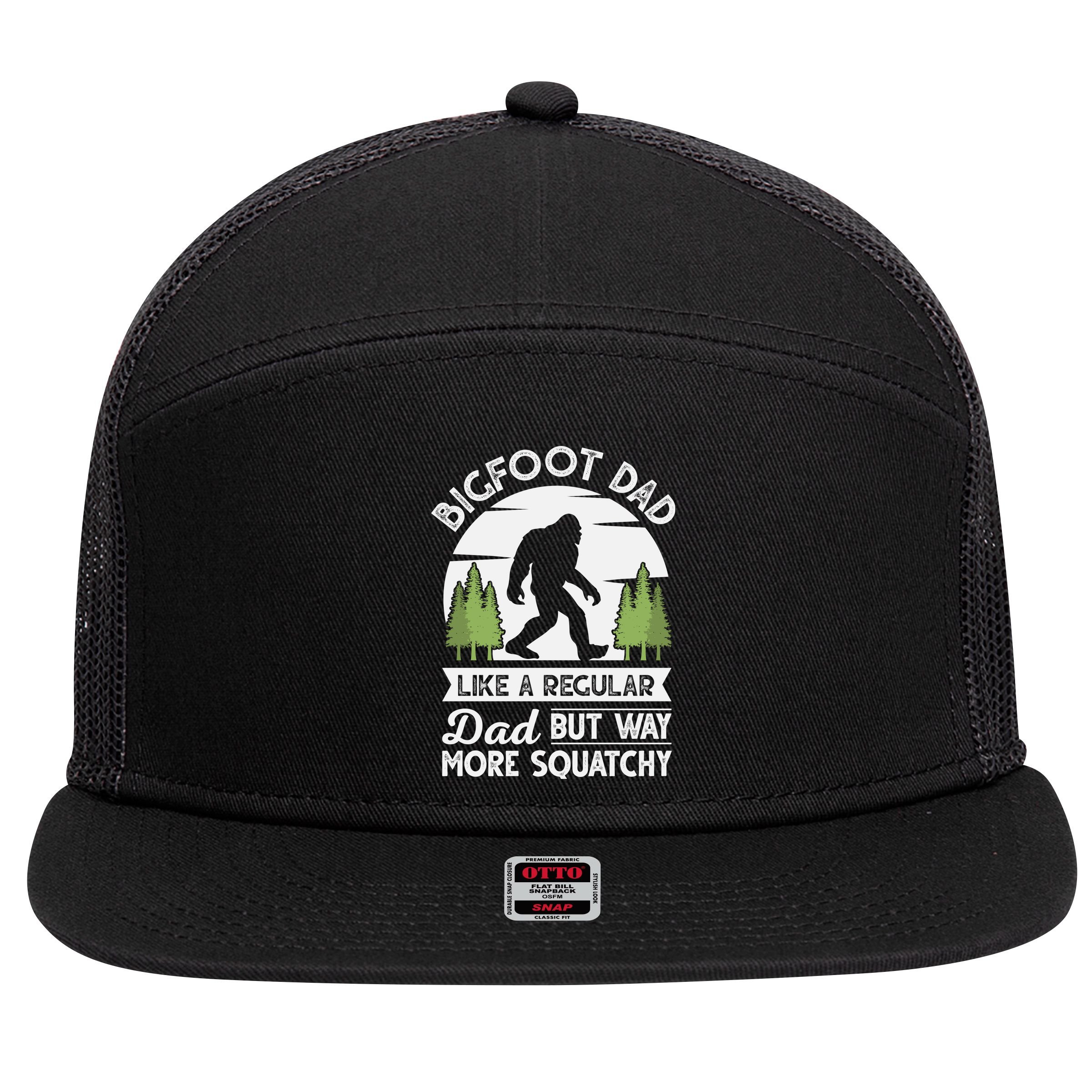 Bigfoot Dad Funny Sasquatch Bigfoot Fathers Day 7 Panel Mesh Trucker Snapback Hat