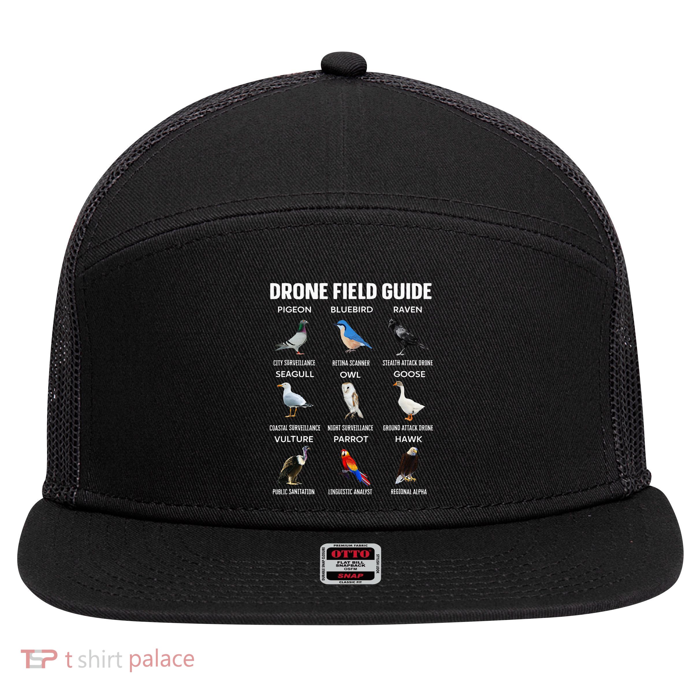 Birds Drone Field Guide They Aren’T Real 7 Panel Mesh Trucker Snapback Hat