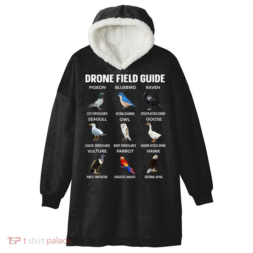 Birds Drone Field Guide They Aren’T Real Hooded Wearable Blanket