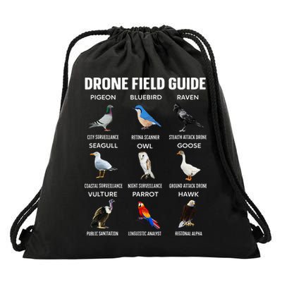 Birds Drone Field Guide They Aren’T Real Drawstring Bag