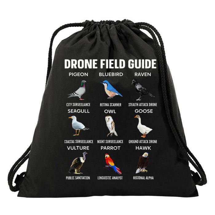 Birds Drone Field Guide They Aren’T Real Drawstring Bag