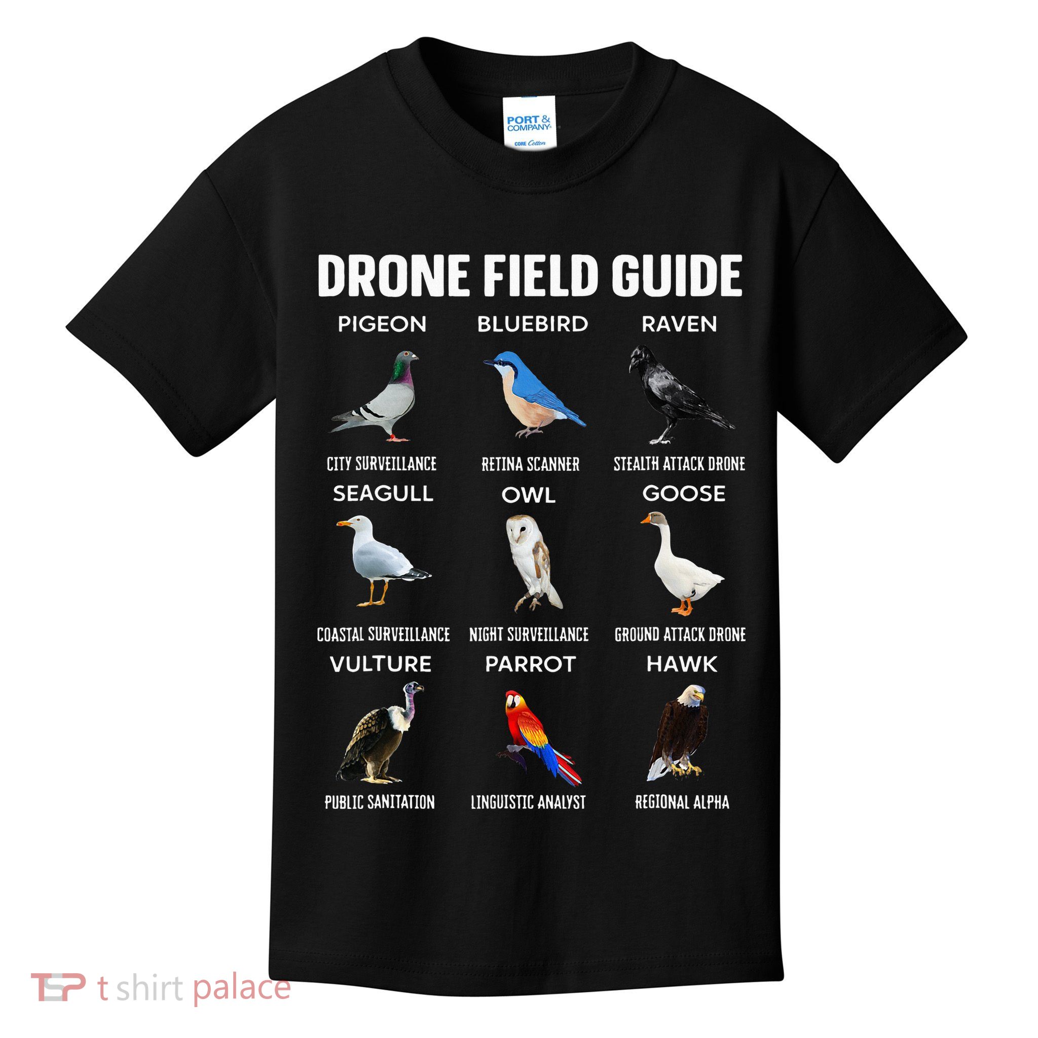 Birds Drone Field Guide They Aren’T Real Kids T-Shirt