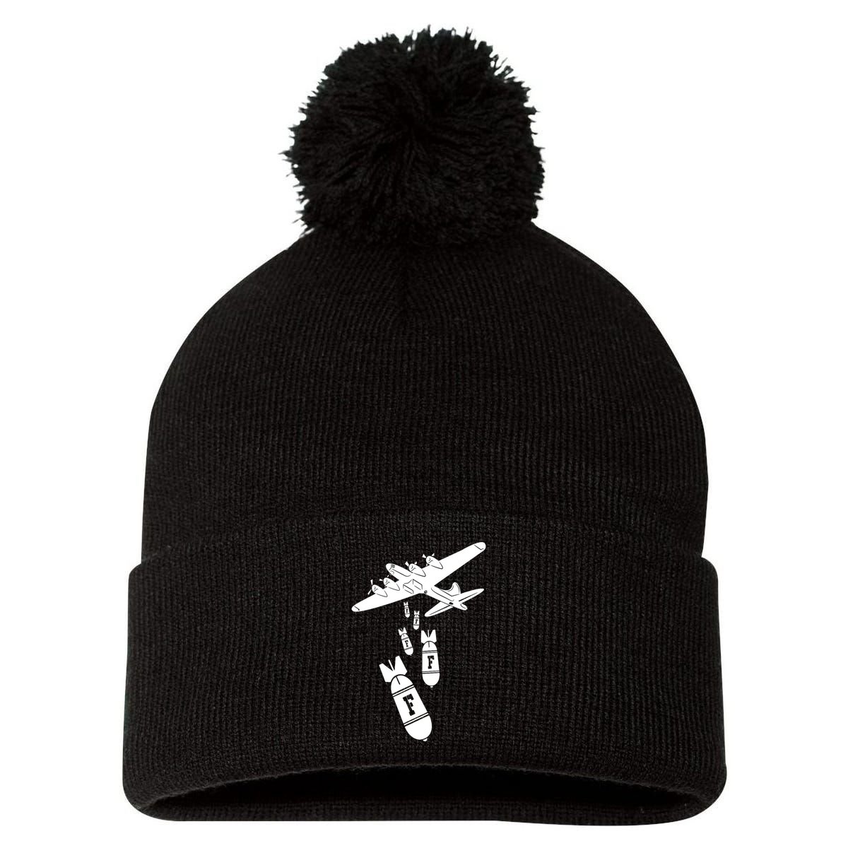 Bomber Dropping F Bombs Funny retro boy Pom Pom 12in Knit Beanie