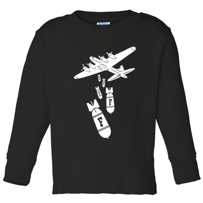 Bomber Dropping F Bombs Funny retro boy Toddler Long Sleeve Shirt