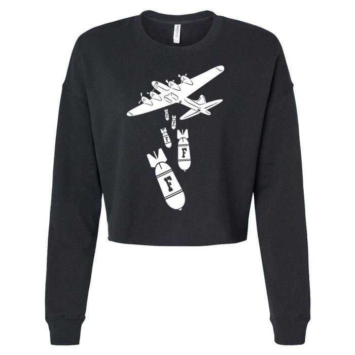 Bomber Dropping F Bombs Funny retro boy Cropped Pullover Crew