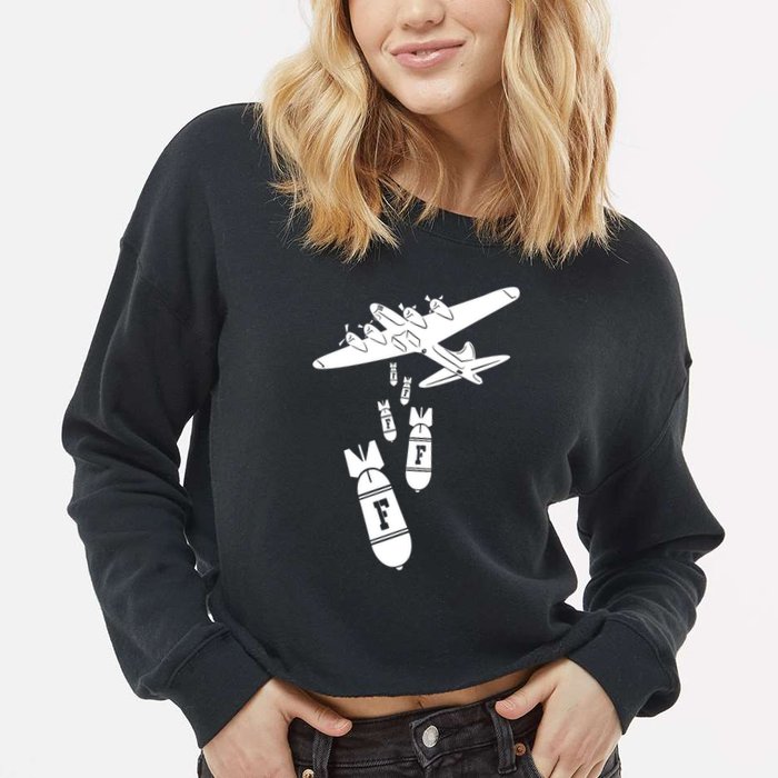 Bomber Dropping F Bombs Funny retro boy Cropped Pullover Crew