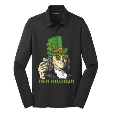 Ben Drankin Funny Green Shamrock Political St Patricks Day Gift Silk Touch Performance Long Sleeve Polo