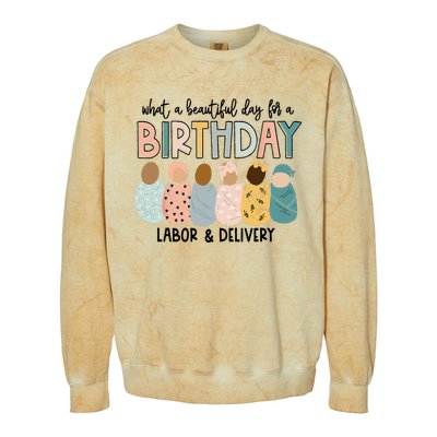 Beautiful Day for A Birthday Labor and Delivery Nurse Colorblast Crewneck Sweatshirt