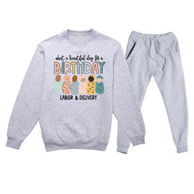 Beautiful Day for A Birthday Labor and Delivery Nurse Premium Crewneck Sweatsuit Set