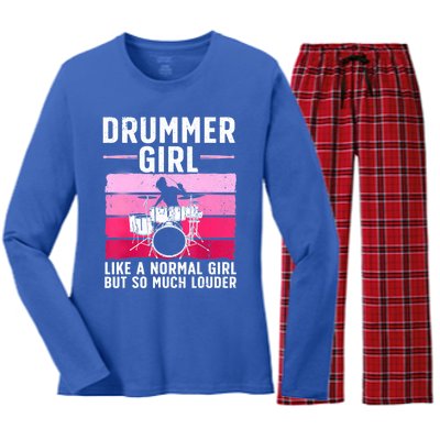 Best Drums For Girls Women Drummer Music Band Drum Musician Women's Long Sleeve Flannel Pajama Set 