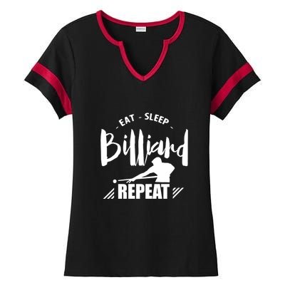 Billiards Dad Funny Eat Sleep Billiards Repeat Gift Father's Day Ladies Halftime Notch Neck Tee