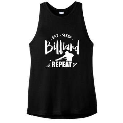 Billiards Dad Funny Eat Sleep Billiards Repeat Gift Father's Day Ladies PosiCharge Tri-Blend Wicking Tank