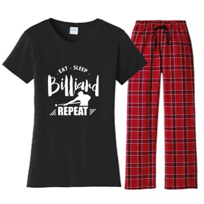 Billiards Dad Funny Eat Sleep Billiards Repeat Gift Father's Day Women's Flannel Pajama Set