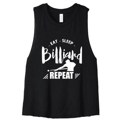 Billiards Dad Funny Eat Sleep Billiards Repeat Gift Father's Day Women's Racerback Cropped Tank