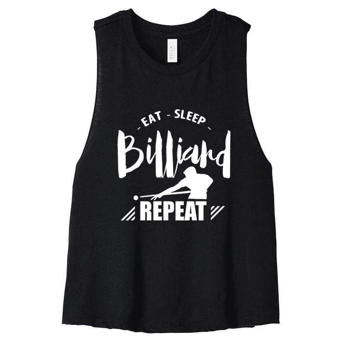 Billiards Dad Funny Eat Sleep Billiards Repeat Gift Father's Day Women's Racerback Cropped Tank