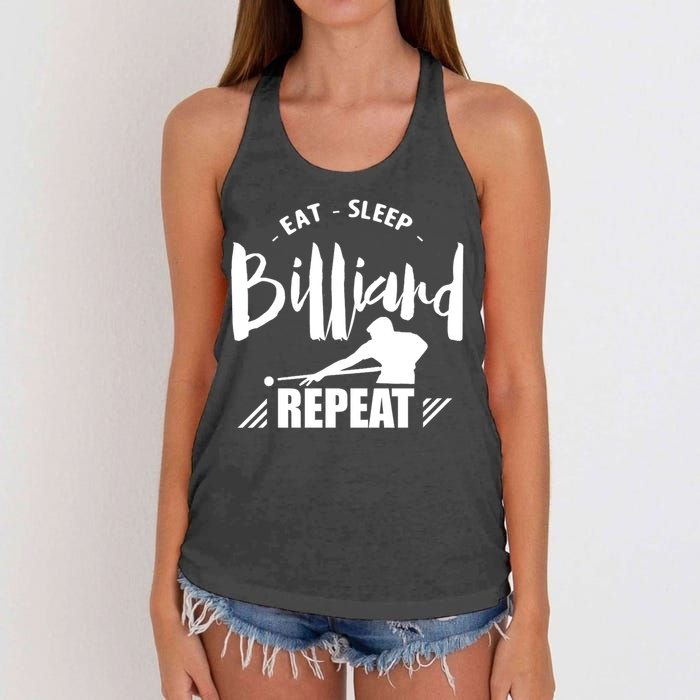 Billiards Dad Funny Eat Sleep Billiards Repeat Gift Father's Day Women's Knotted Racerback Tank