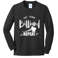 Billiards Dad Funny Eat Sleep Billiards Repeat Gift Father's Day Kids Long Sleeve Shirt