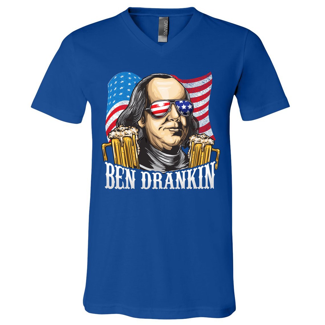 Ben Drankin! Funny Benjamin Franklin July 4th Beer Gift Cool Gift V-Neck T-Shirt