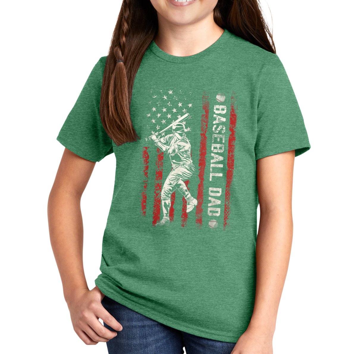 Baseball Dad Flag Gifts Dad Men Baseball Fathers Day Kids T-Shirt