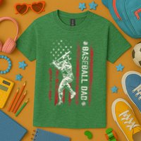 Baseball Dad Flag Gifts Dad Men Baseball Fathers Day Kids T-Shirt