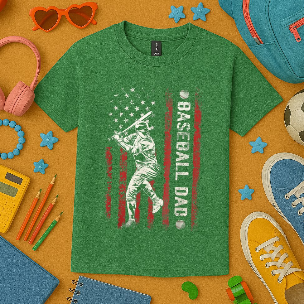 Baseball Dad Flag Gifts Dad Men Baseball Fathers Day Kids T-Shirt