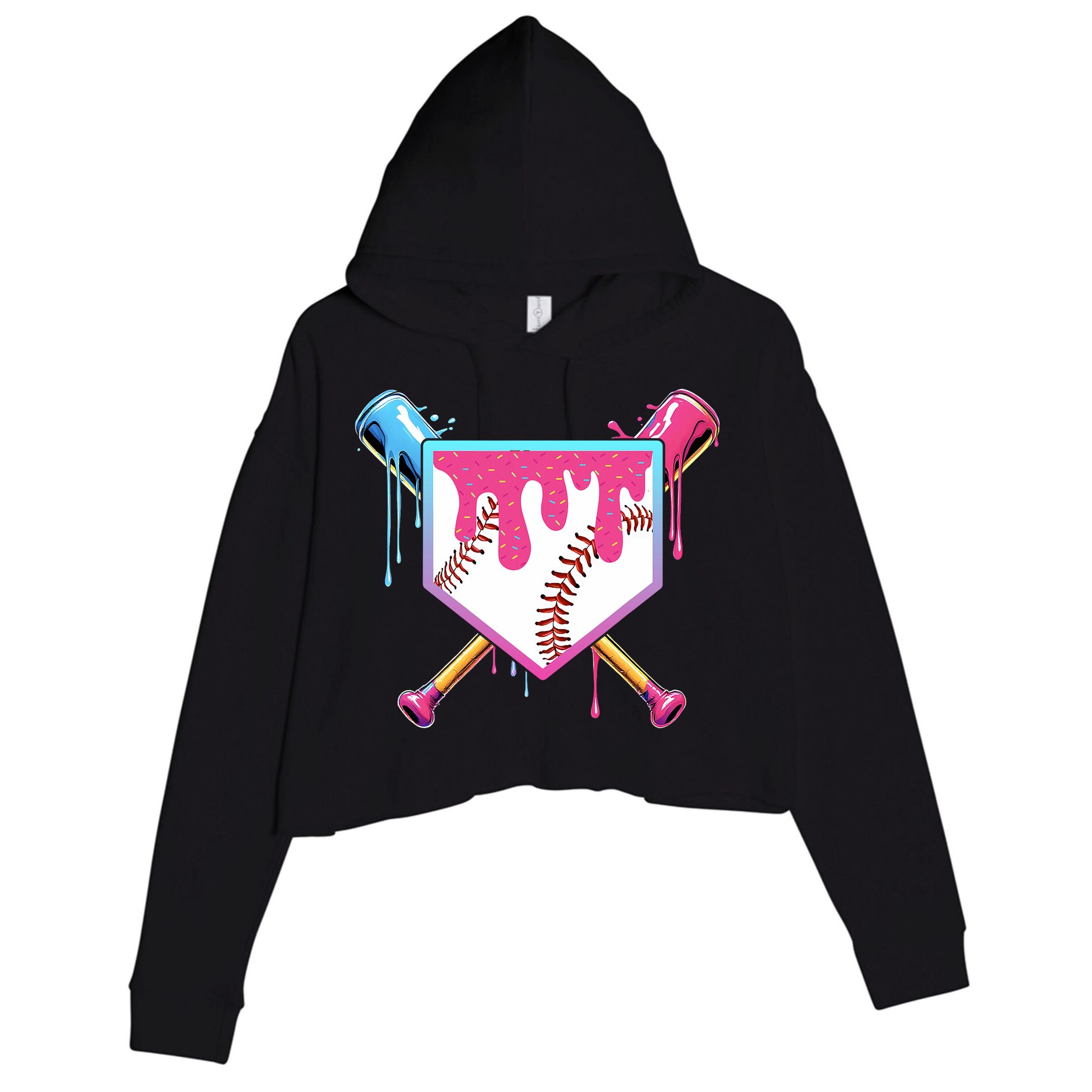 Baseball Drip For Boy Ice Cream Drip Baseball  Crop Fleece Hoodie